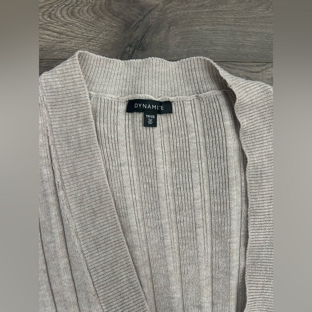 Ribbed Beige Cropped Cardigan Button Up Sweater - Picture 2 of 4